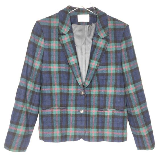 Pendleton Tartan Plaid Wool Blazer Vintage Green - Picture 1 of 8